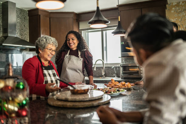 Family cooking together in a modern kitchen.
