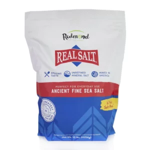 Package of ancient fine sea salt labeled 'Real Salt'.