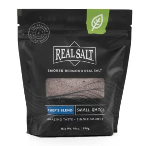 Black pouch of Real Salt with smoked hickory flavor branding.