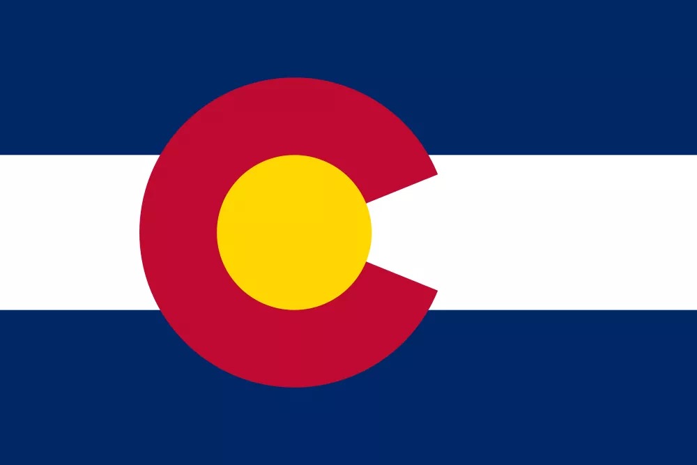 Colorado state flag with bold colors and distinct design.